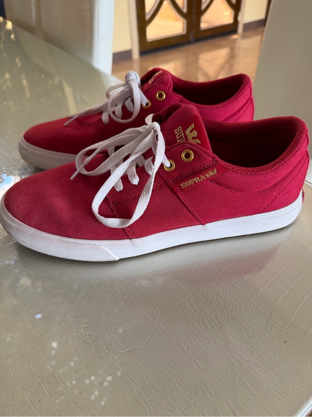 Supra stacks li vulc red low top sneakers mens 10.5 skateboard shoes